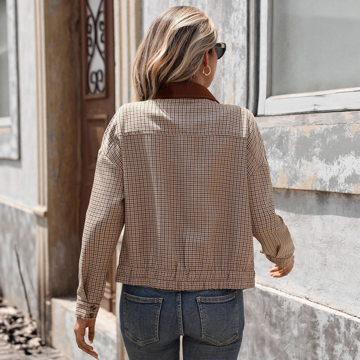 Chaqueta Corta Vintage Streetwear de Manga Larga con Bloques de Color