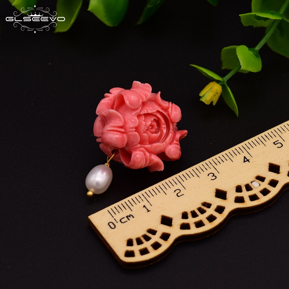 GLSEEVO Natural Fresh Water White Pearl Stud Earrings For Women Coral Powder Earrings Luxury Fine Jewelry Aretes De Mujer