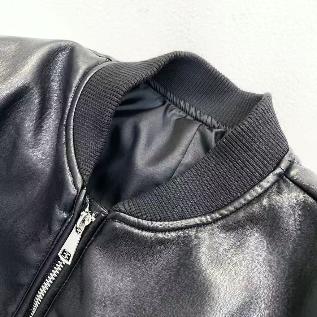 Chaqueta de Polipiel para Mujer con Cremallera, Estilo Aviador Y2K y Manga Larga
