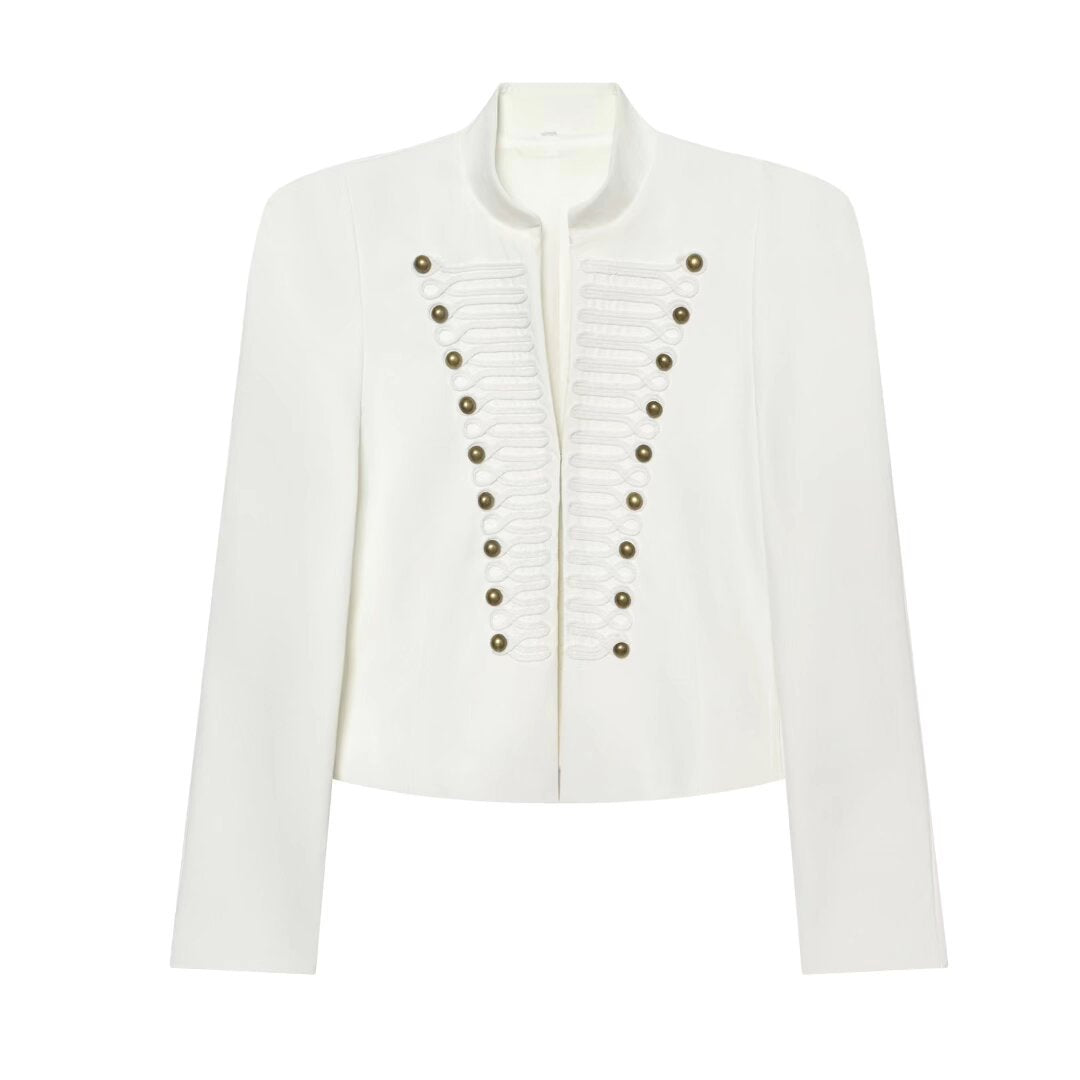 Chaqueta de Traje Slim Fit con Hombreras y Cierre de Gancho Metálico