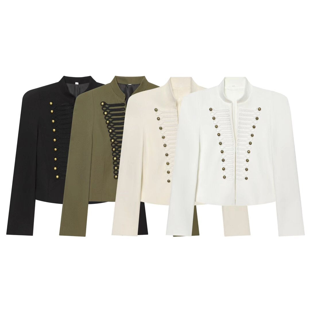 Chaqueta de Traje Slim Fit con Hombreras y Cierre de Gancho Metálico