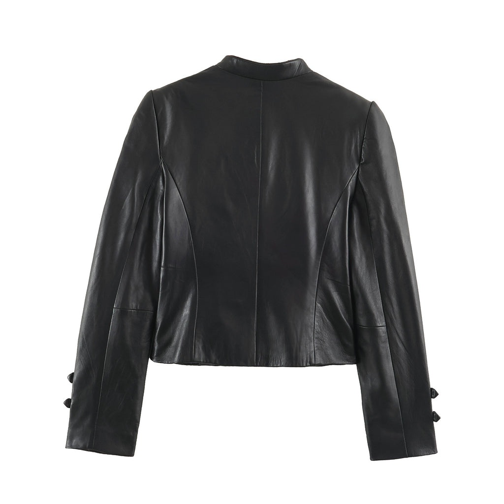 Chaqueta Efecto Piel con Cuello Mao para Mujer