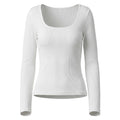 Camiseta Básica Blanca de Manga Larga con Cuello U y Textura de Rayas