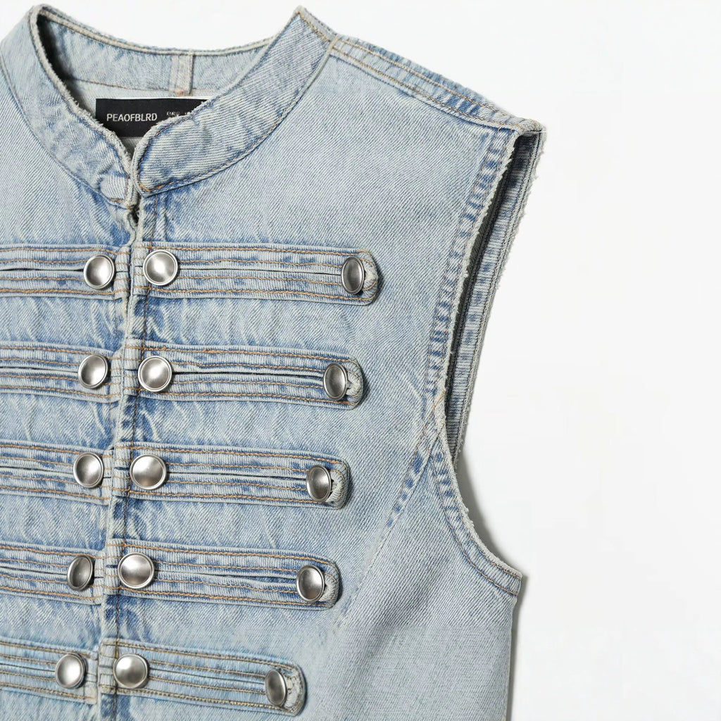 Chaleco Vaquero con Cuello Mao y Botones de Nudo para Mujer