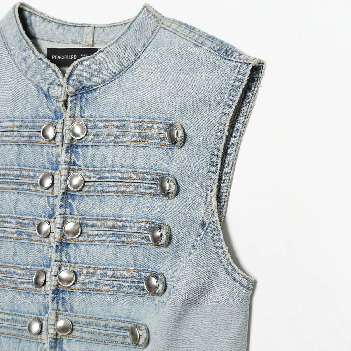 Chaleco Vaquero con Cuello Mao y Botones de Nudo para Mujer