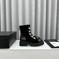 Botines negros de mujer con plataforma y decoración de perlas, de estilo motero para invierno