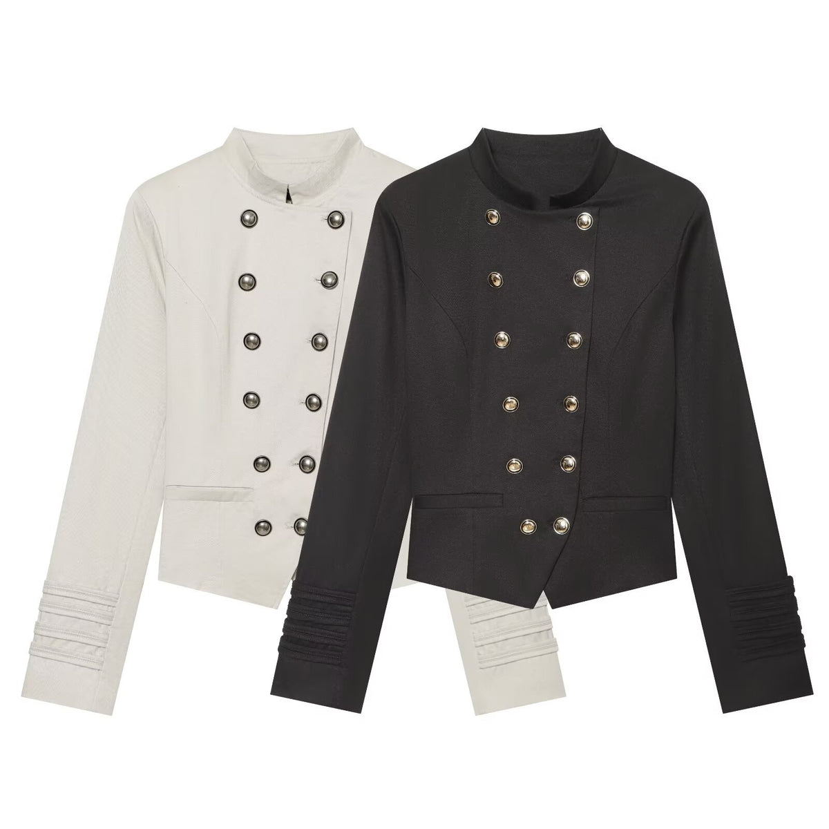 Double row metal buckle stand up collar jacket