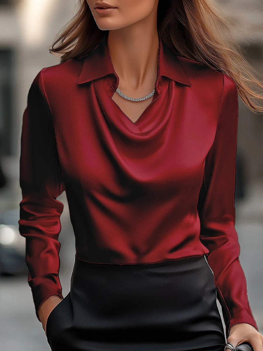Camisa de Manga Larga con Cuello Solapa Estilo Elegante Mujer
