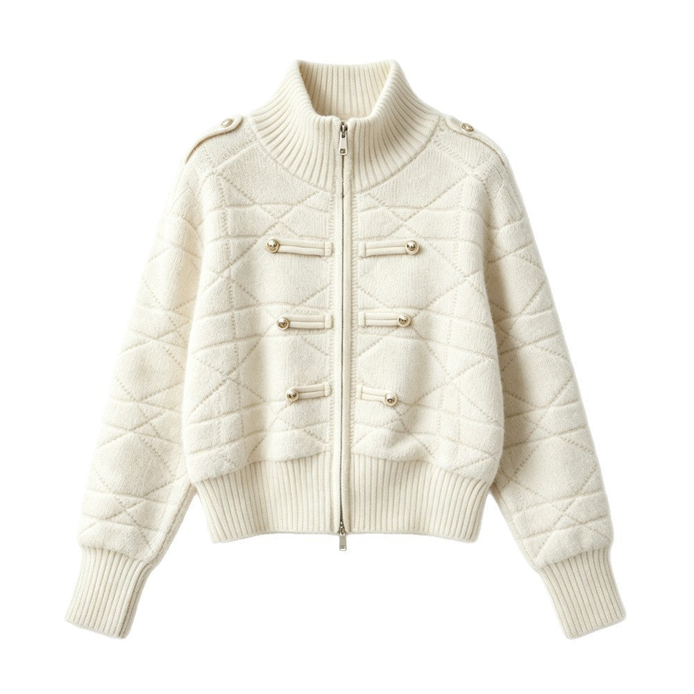 Stand up collar zipper cardigan sweater