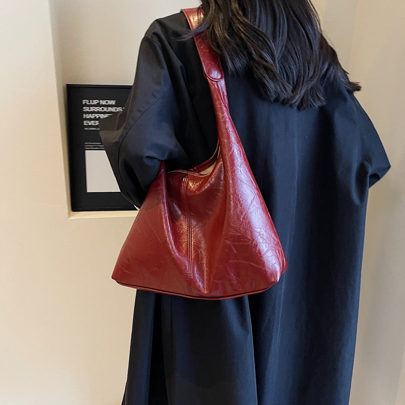 Bolso de hombro grande rojo vino de estilo vintage