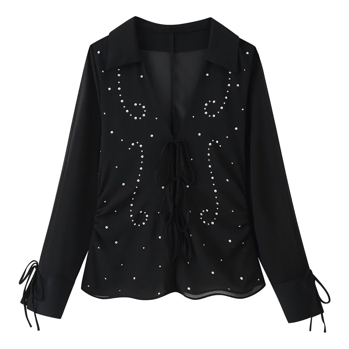 POLO collar tied long sleeved shirt
