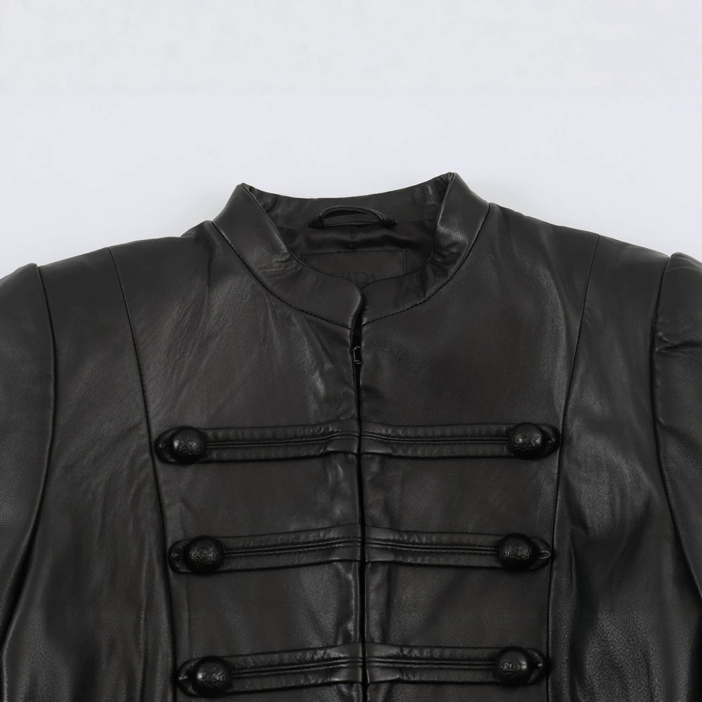 Chaqueta Efecto Piel con Cuello Mao para Mujer