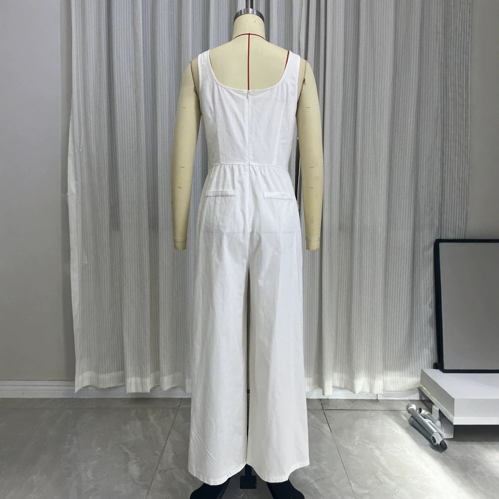 Mono Mujer Sin Mangas Cuello V con Bolsillos y Talle Alto
