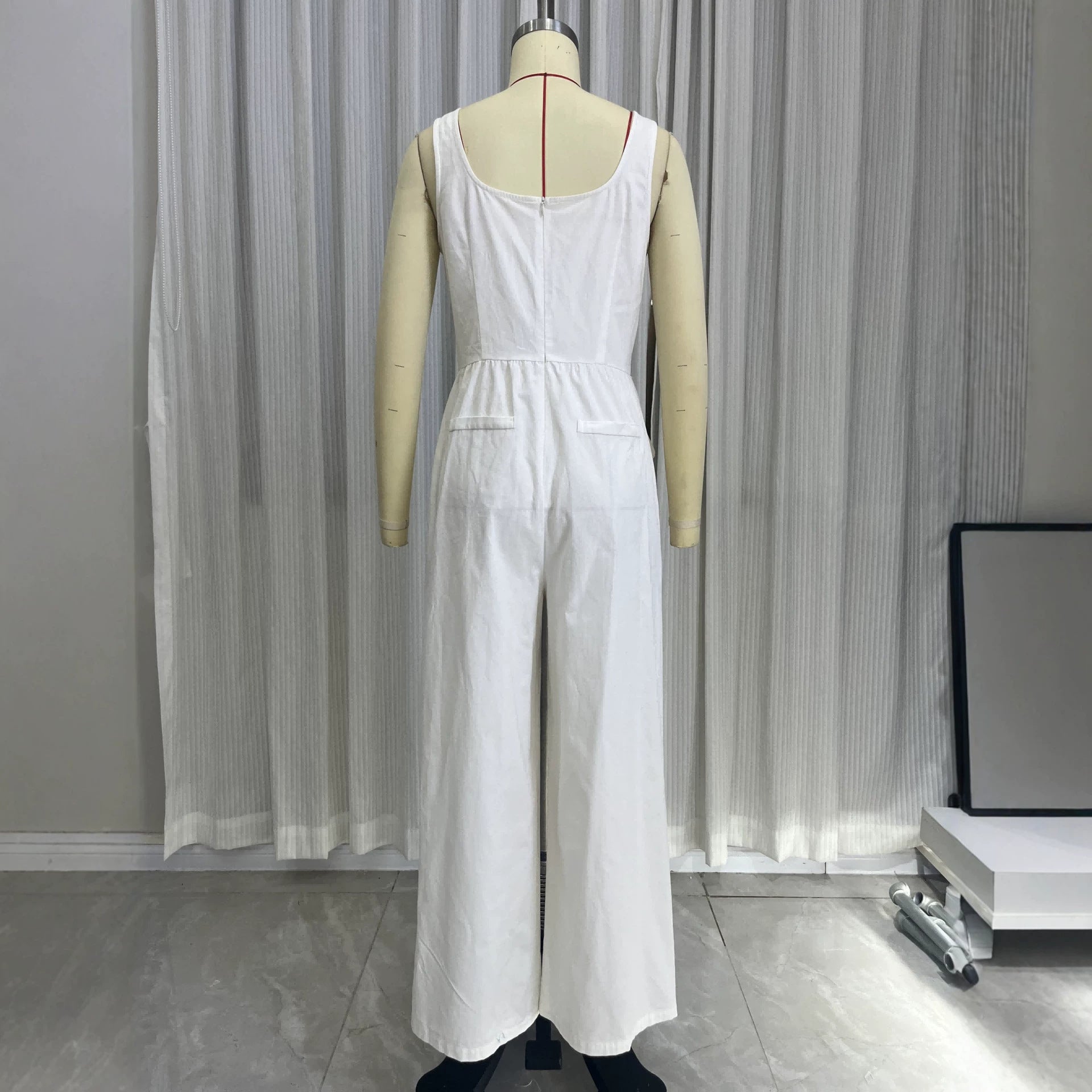 Mono Mujer Sin Mangas Cuello V con Bolsillos y Talle Alto
