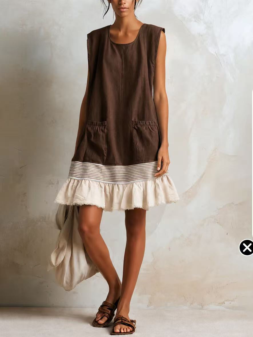 Vestido Largo Ajustado con Volantes y Escote en U Estilo Vacaciones