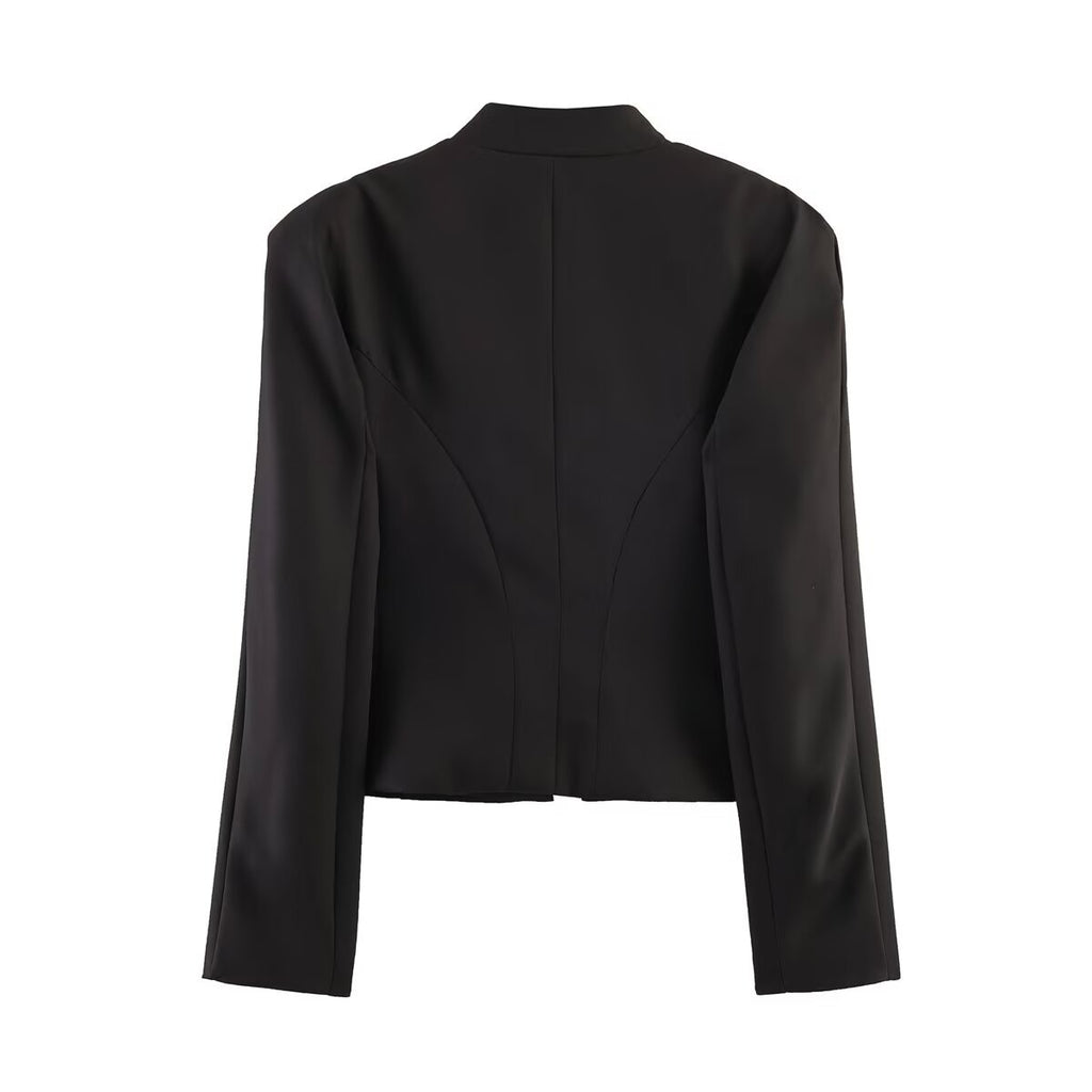 Chaqueta de Traje Slim Fit con Hombreras y Cierre de Gancho Metálico