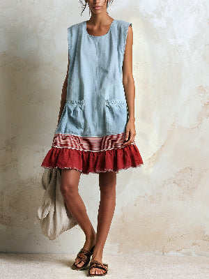 Vestido Largo Ajustado con Volantes y Escote en U Estilo Vacaciones