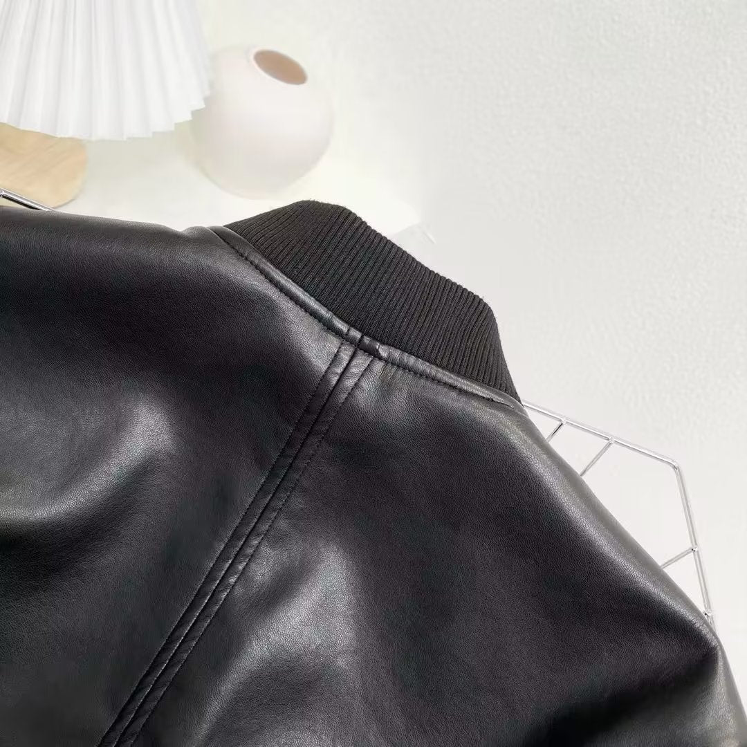 Chaqueta de Polipiel para Mujer con Cremallera, Estilo Aviador Y2K y Manga Larga