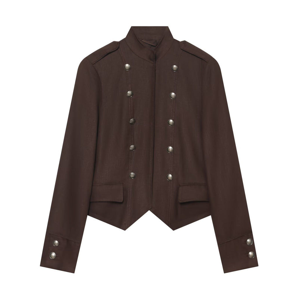 Chaqueta de Doble Botonadura con Cuello Mao