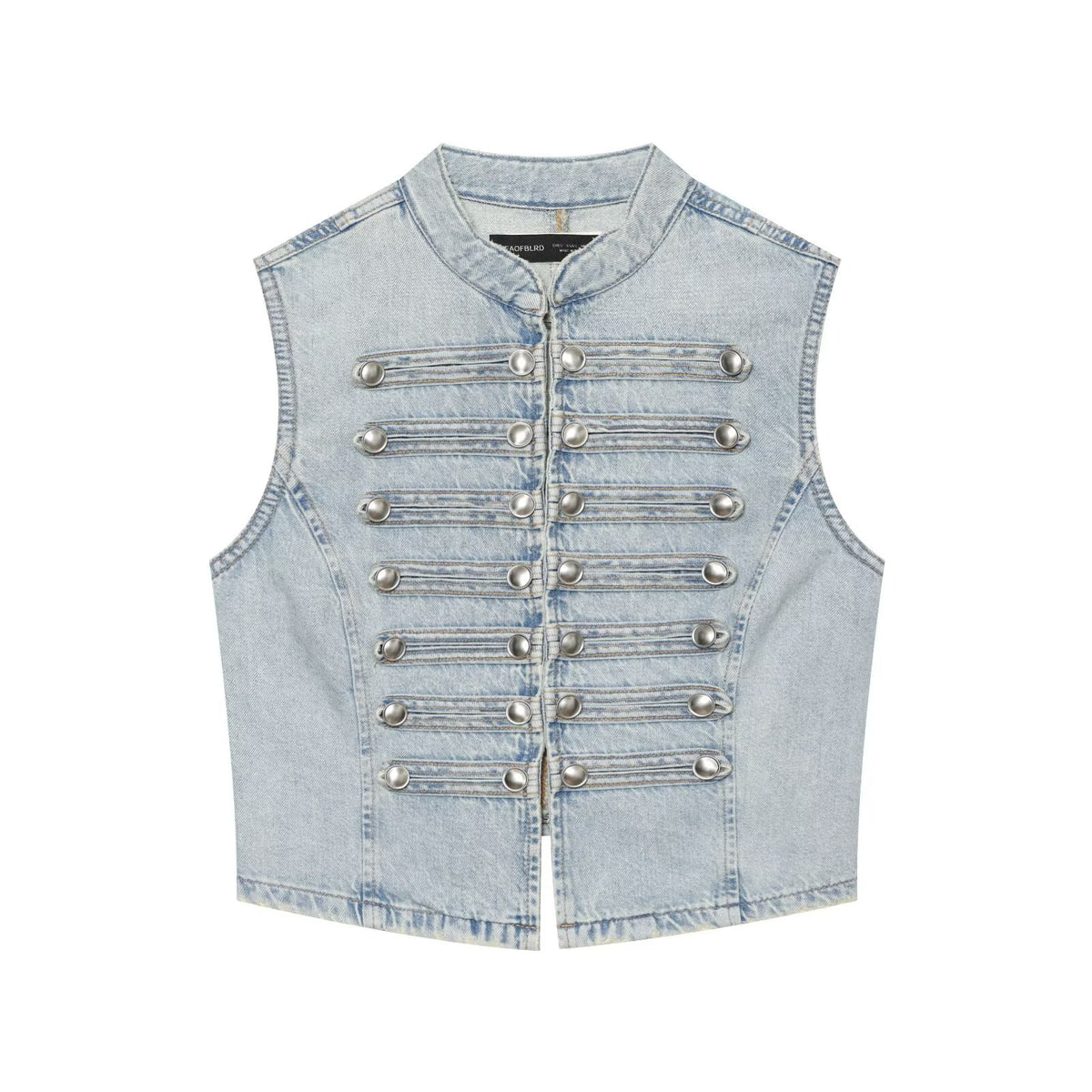 Chaleco Vaquero con Cuello Mao y Botones de Nudo para Mujer