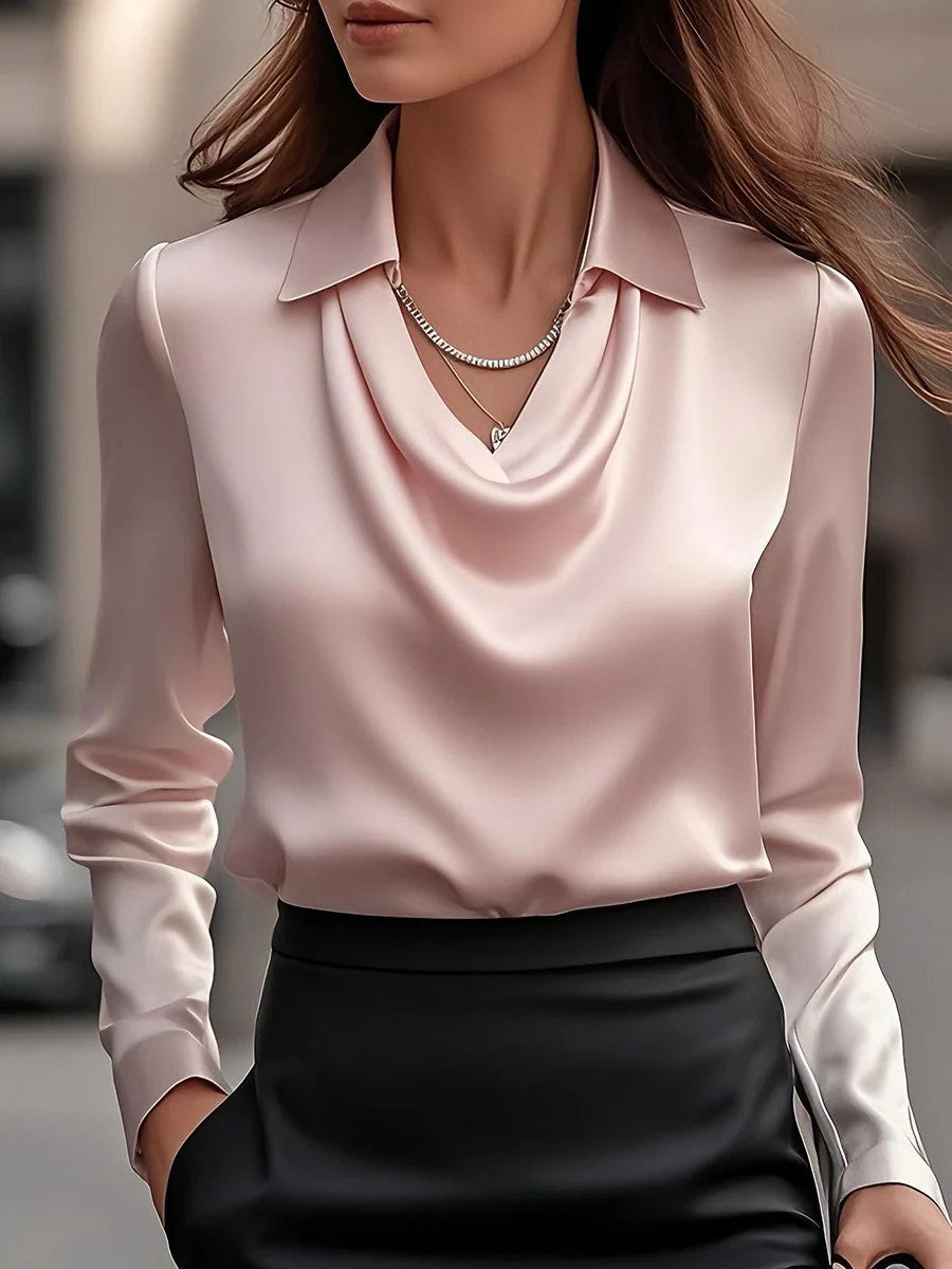 Camisa de Manga Larga con Cuello Solapa Estilo Elegante Mujer