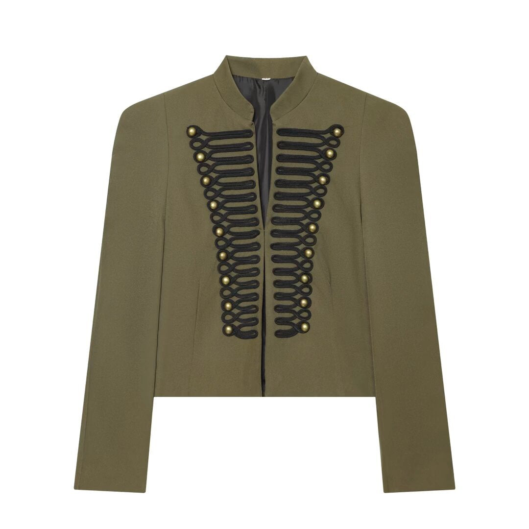 Chaqueta de Traje Slim Fit con Hombreras y Cierre de Gancho Metálico