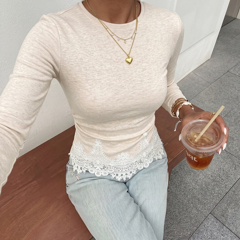 Top de Punto Slim Fit con Encaje, Manga Larga y Cierre de Cremallera