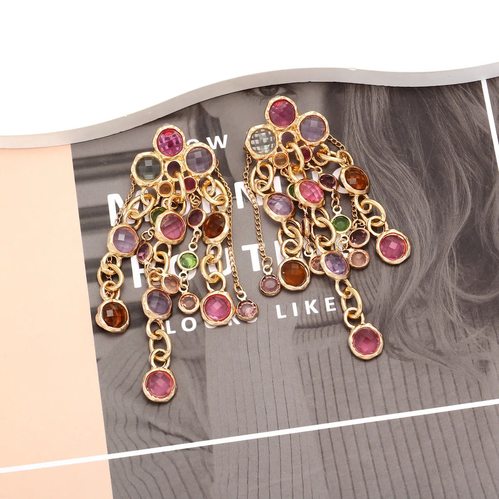 Pendientes Largos Vintage de Cristal de Imitación con Borlas — Joyería de Fiesta