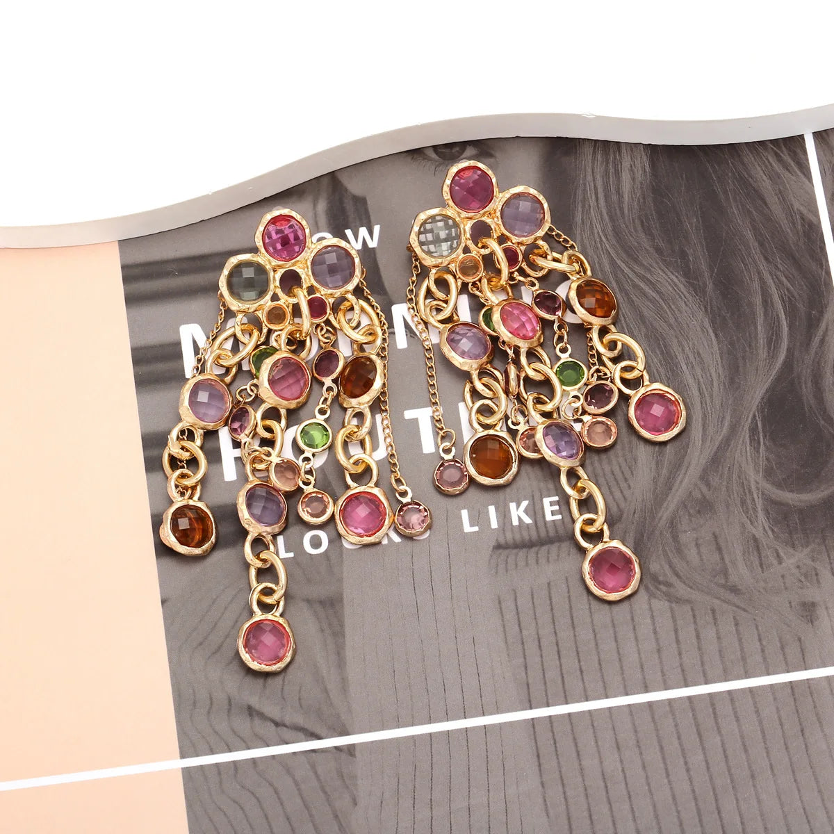 Pendientes Largos Vintage de Cristal de Imitación con Borlas — Joyería de Fiesta