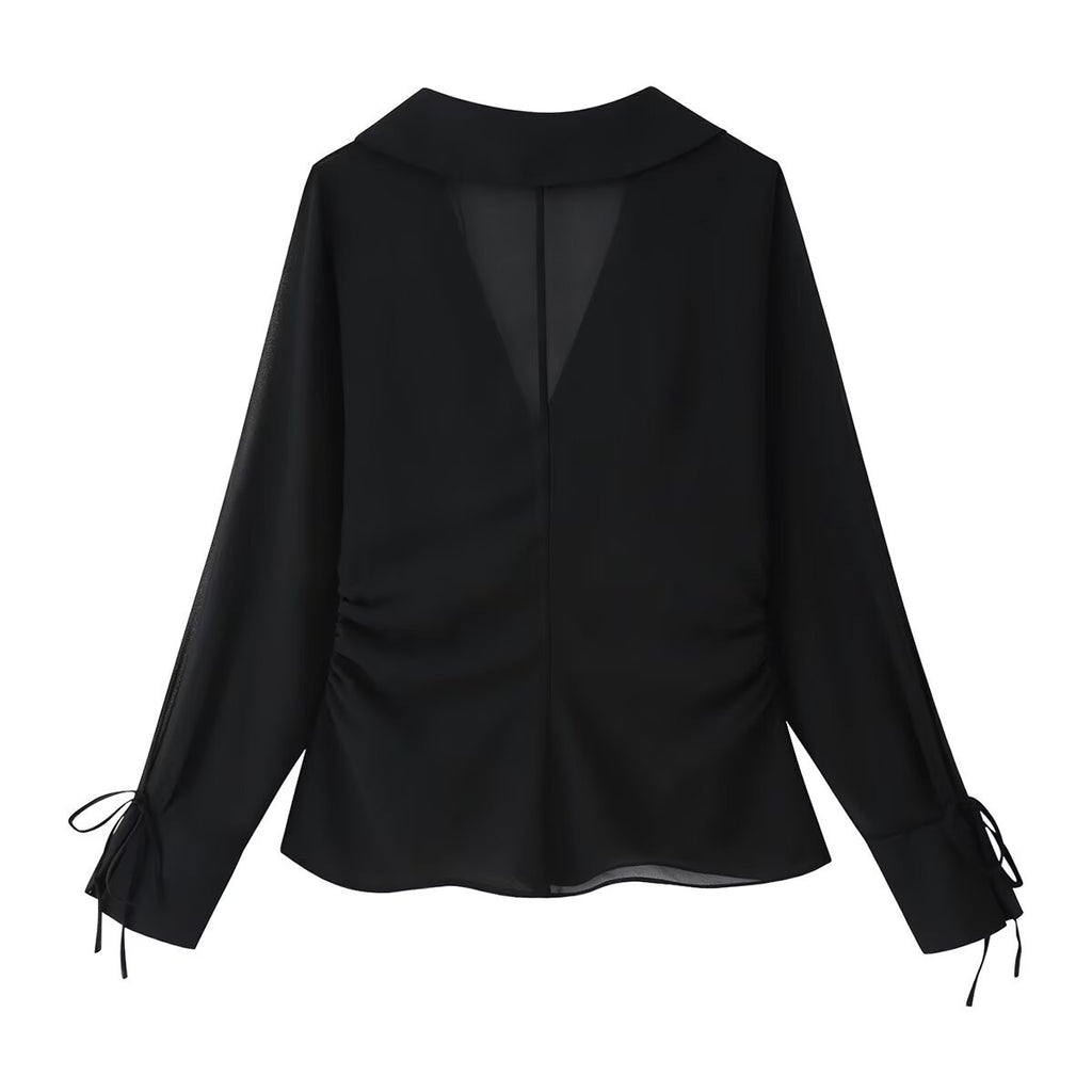 POLO collar tied long sleeved shirt