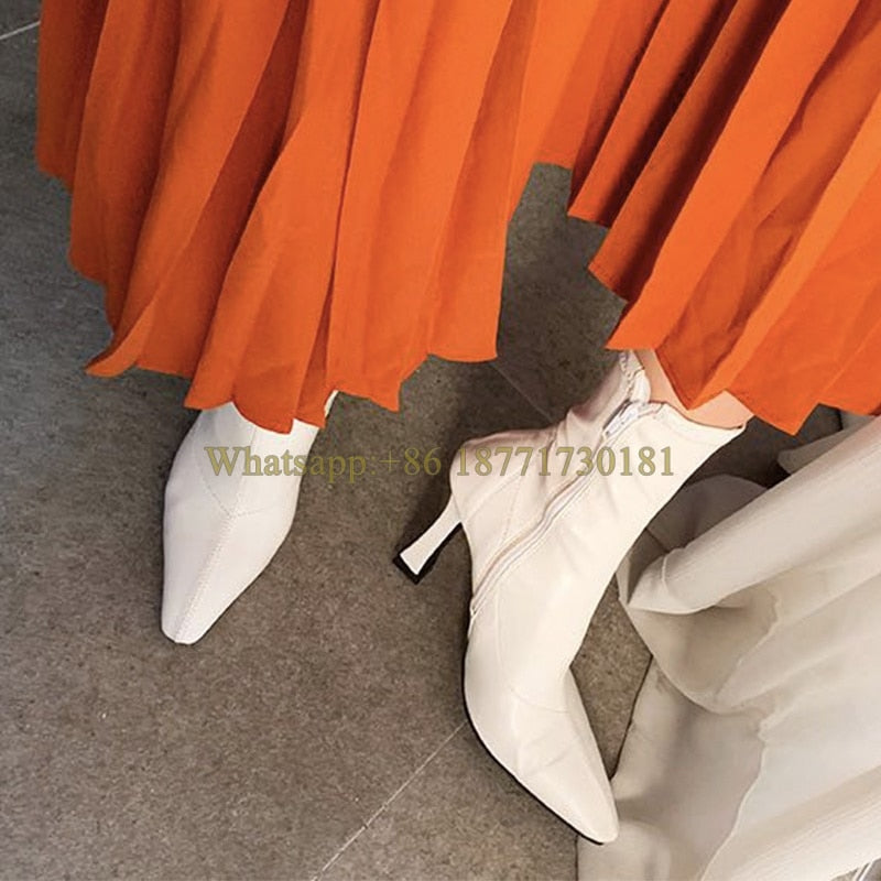 Botines de Punta Cuadrada con Tacón Cuadrado y Cremallera Lateral — Botas Elásticas de Moda Invierno