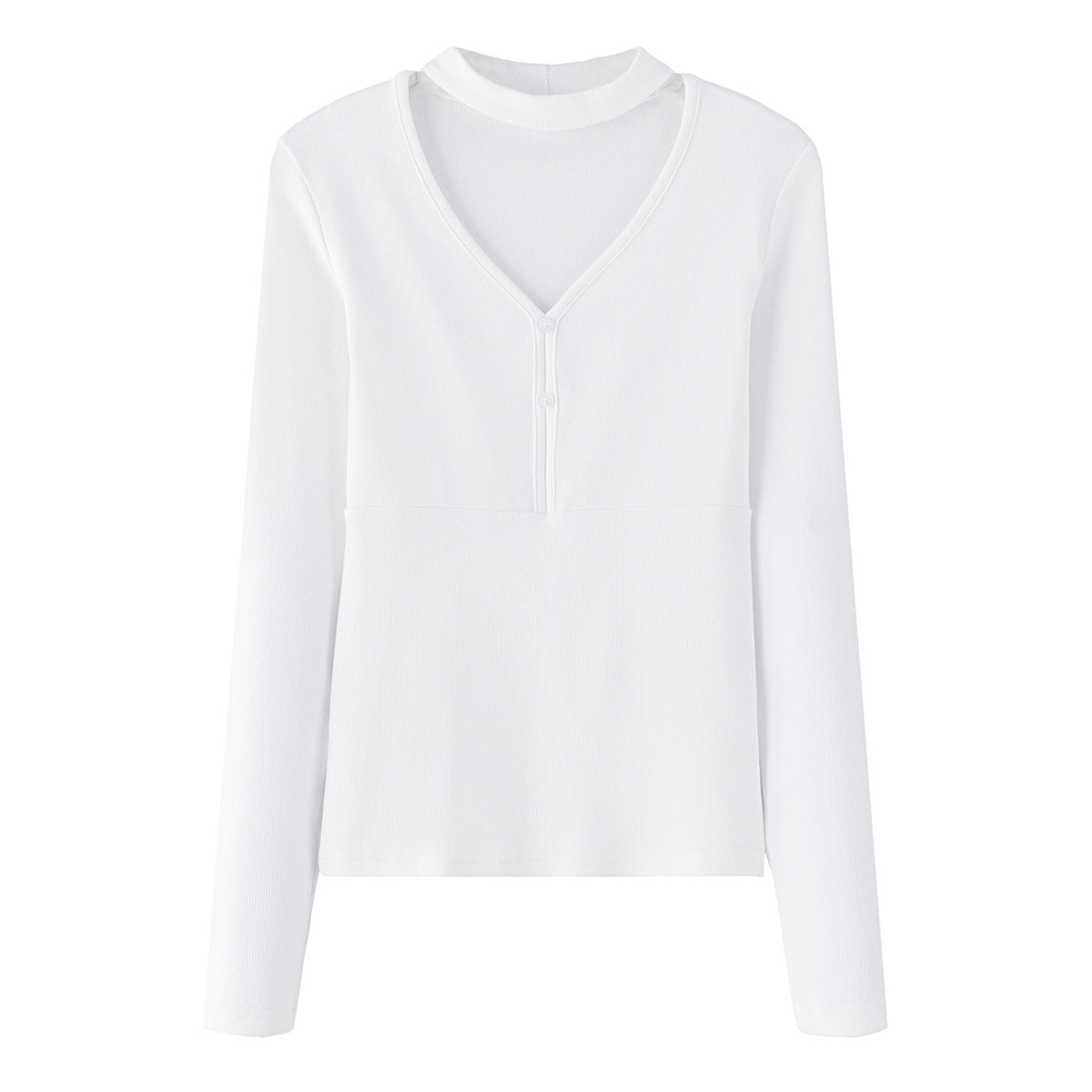 Top de Manga Larga con Cuello Halter en V y Estética de Diseño