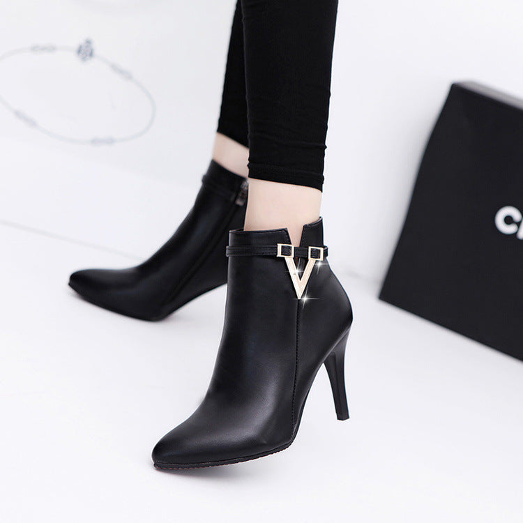 Botines de mujer con tacón de aguja, punta fina y cremallera