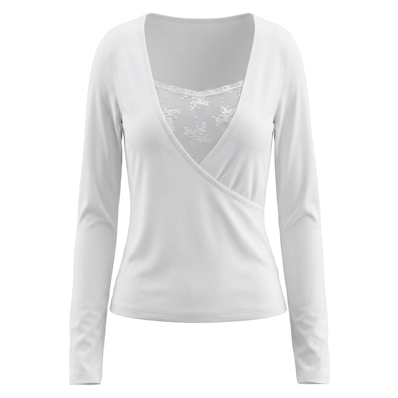 Top de Manga Larga con Cuello en V y Efecto Doble Capa