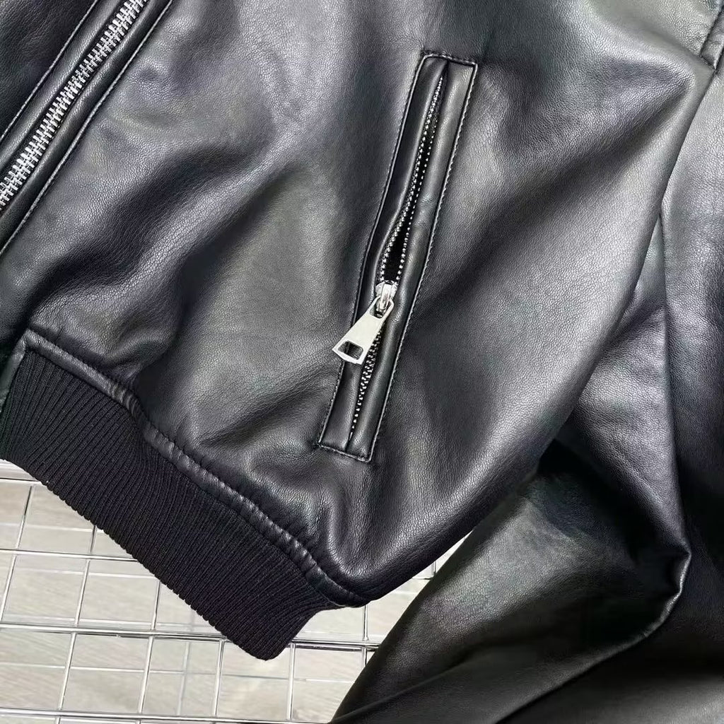 Chaqueta de Polipiel para Mujer con Cremallera, Estilo Aviador Y2K y Manga Larga