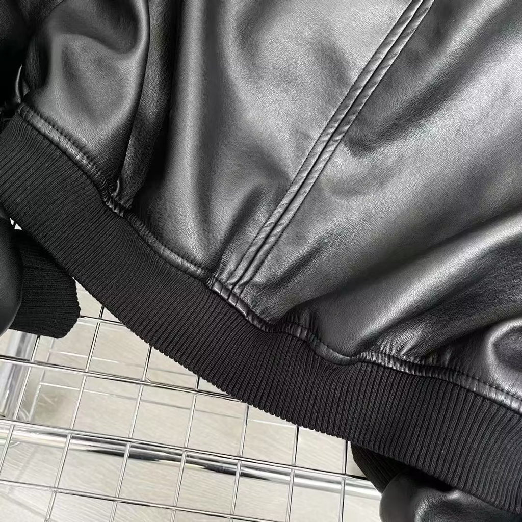 Chaqueta de Polipiel para Mujer con Cremallera, Estilo Aviador Y2K y Manga Larga