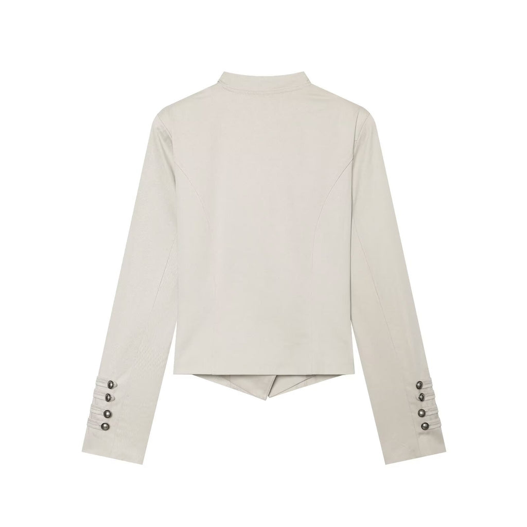 Double row metal buckle stand up collar jacket