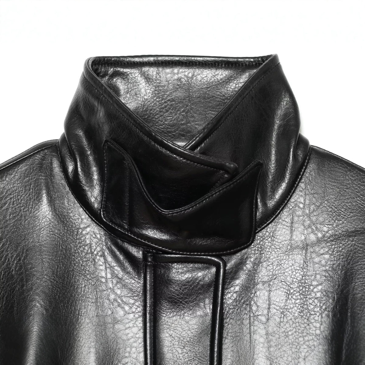 Casual waist belt PU leather lace up stand up collar long sleeved jacket
