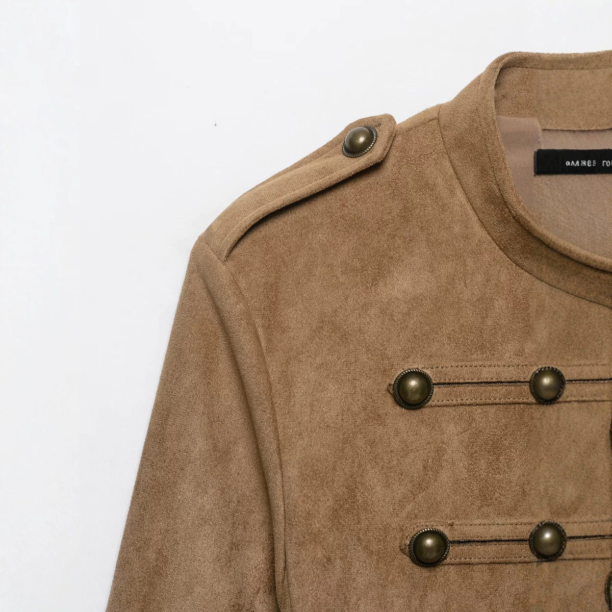 Chaqueta de Textura Ante con Cremallera y Botones de Nudo y Cordón