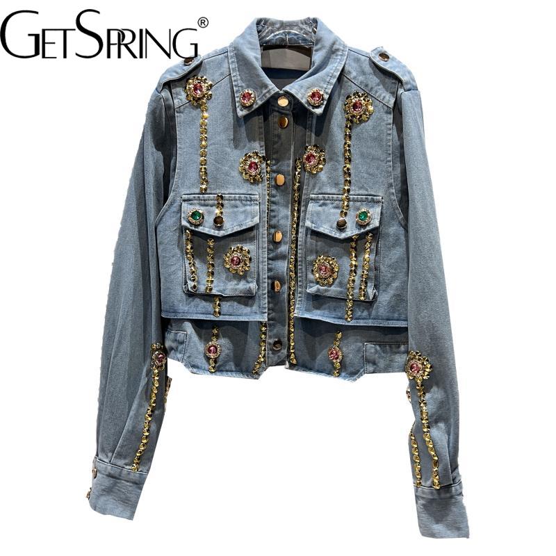 Chaqueta vaquera con abalorios y patchwork bicolor
