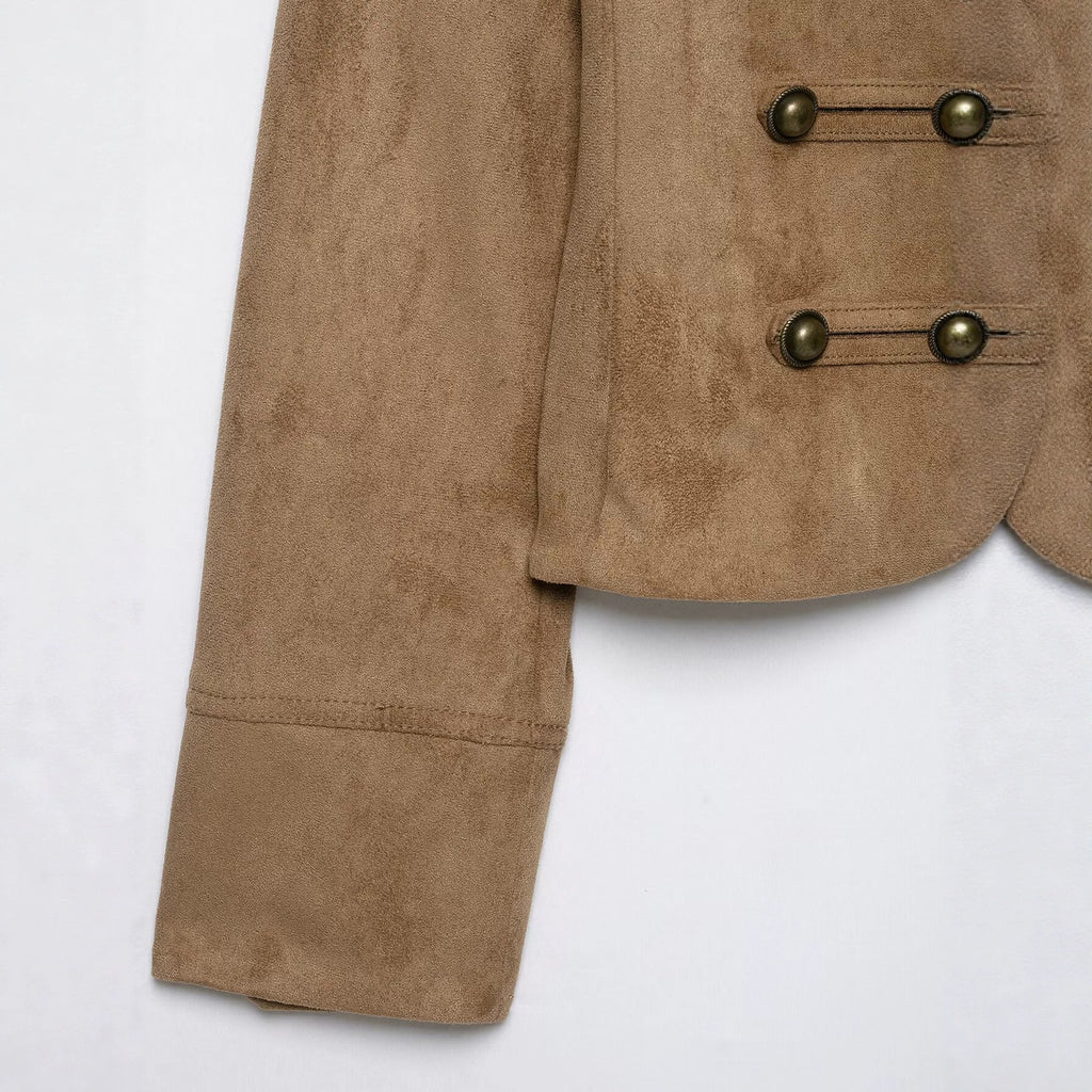 Chaqueta de Textura Ante con Cremallera y Botones de Nudo y Cordón