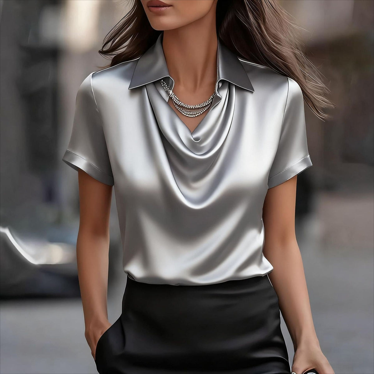 Camisa de Manga Larga con Cuello Solapa Estilo Elegante Mujer