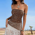 Vestido Lentejuelas Strapless con Espalda Descubierta y Bajo Irregular