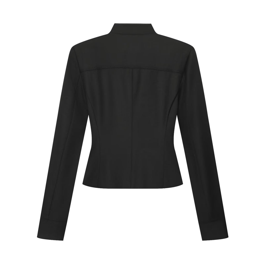 Chaqueta de Manga Larga con Cuello Mao, Cremallera y Doble Fila de Botones
