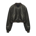 Chaqueta de Polipiel para Mujer con Cremallera, Estilo Aviador Y2K y Manga Larga