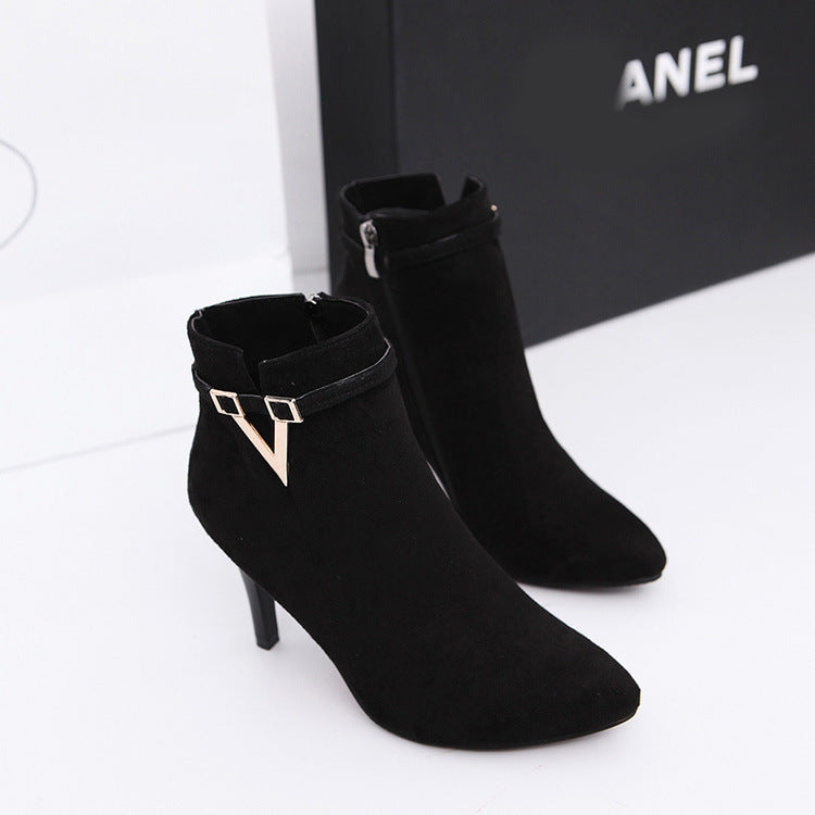 Botines de mujer con tacón de aguja, punta fina y cremallera