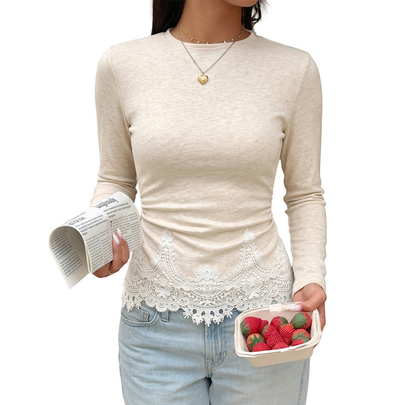 Top de Punto Slim Fit con Encaje, Manga Larga y Cierre de Cremallera