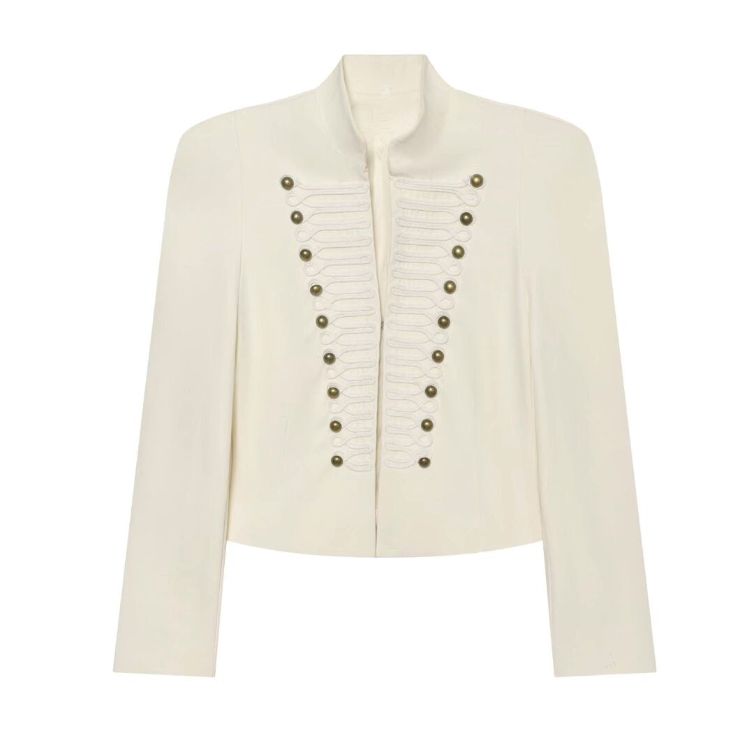 Chaqueta de Traje Slim Fit con Hombreras y Cierre de Gancho Metálico