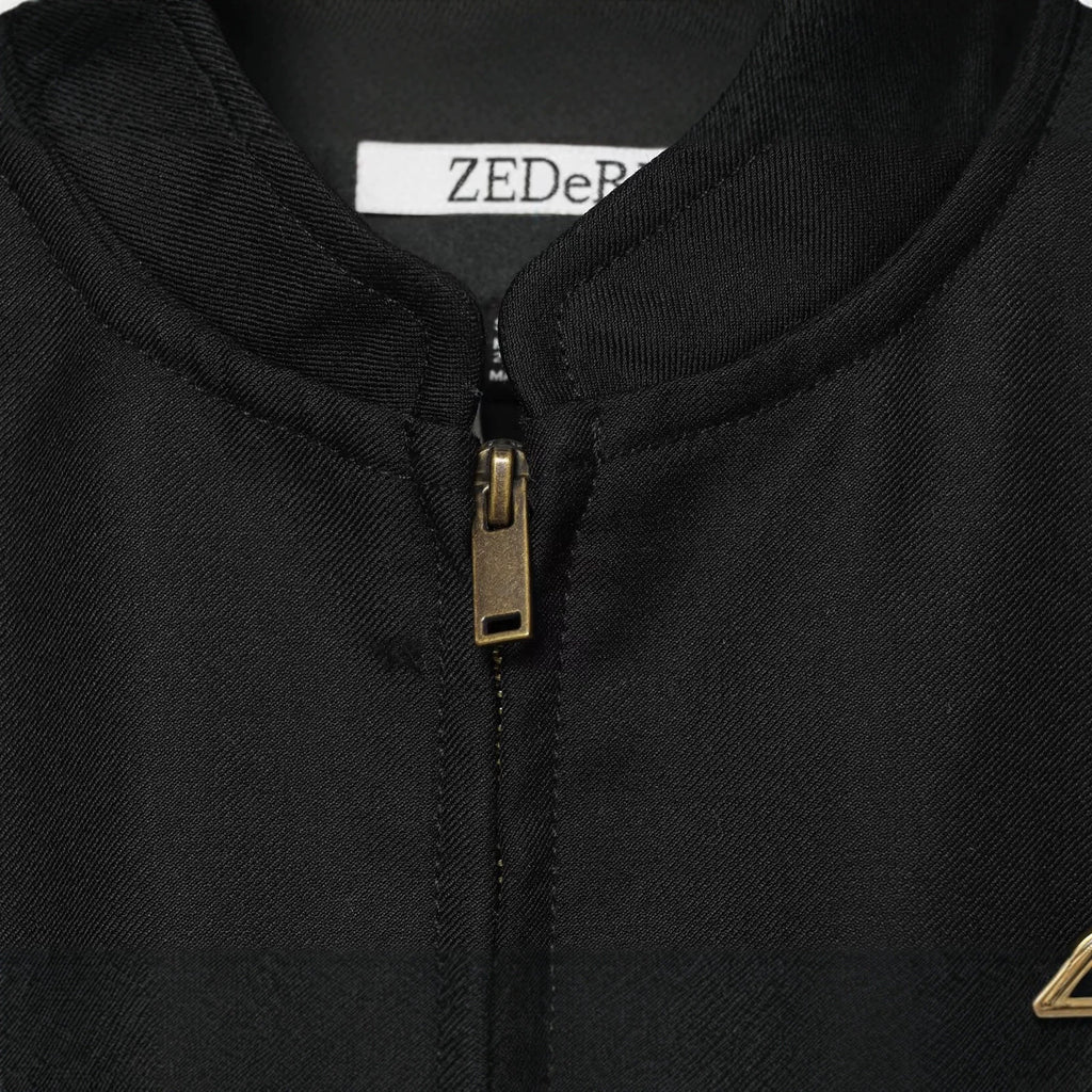Chaqueta de Manga Larga con Cuello Mao, Cremallera y Doble Fila de Botones