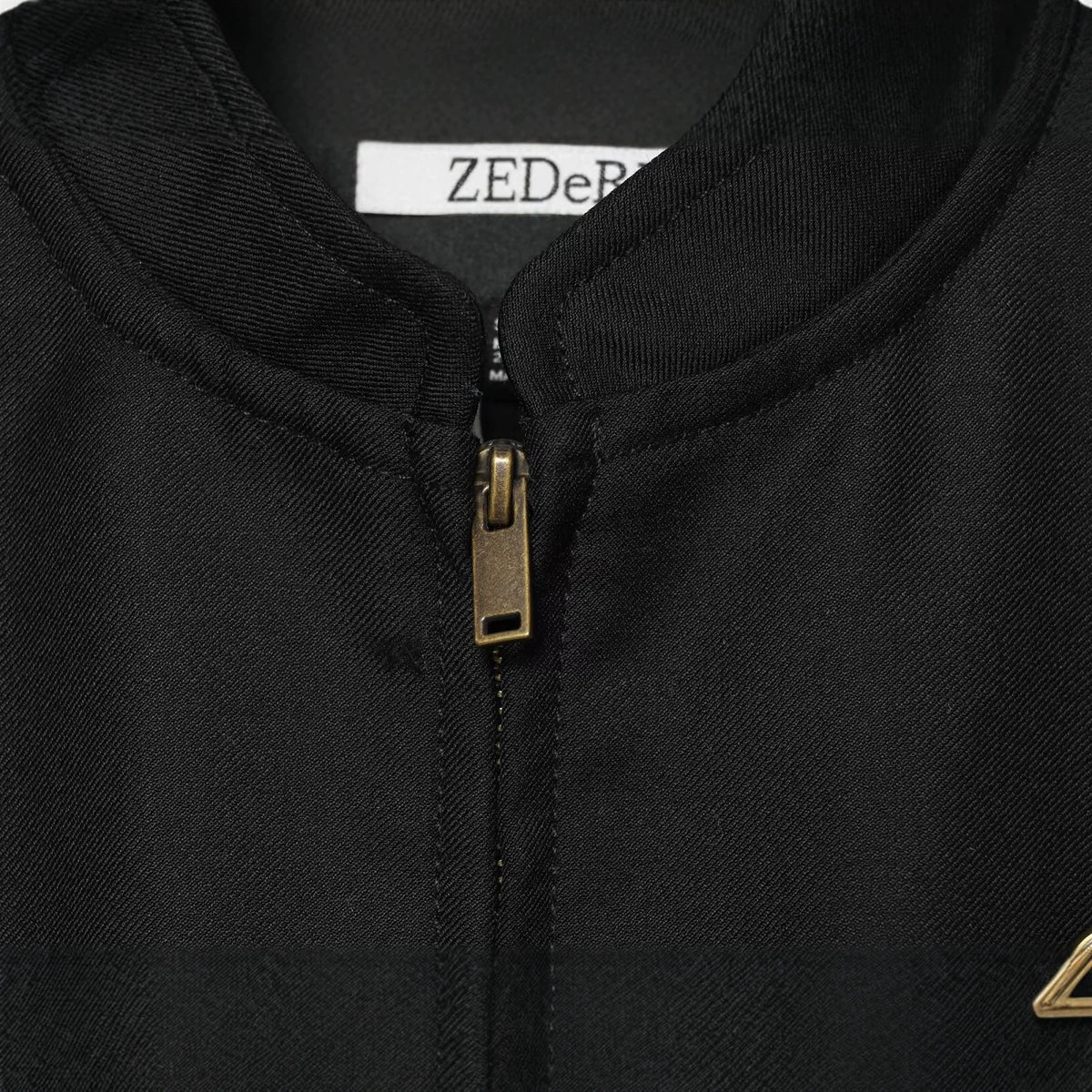 Chaqueta de Manga Larga con Cuello Mao, Cremallera y Doble Fila de Botones